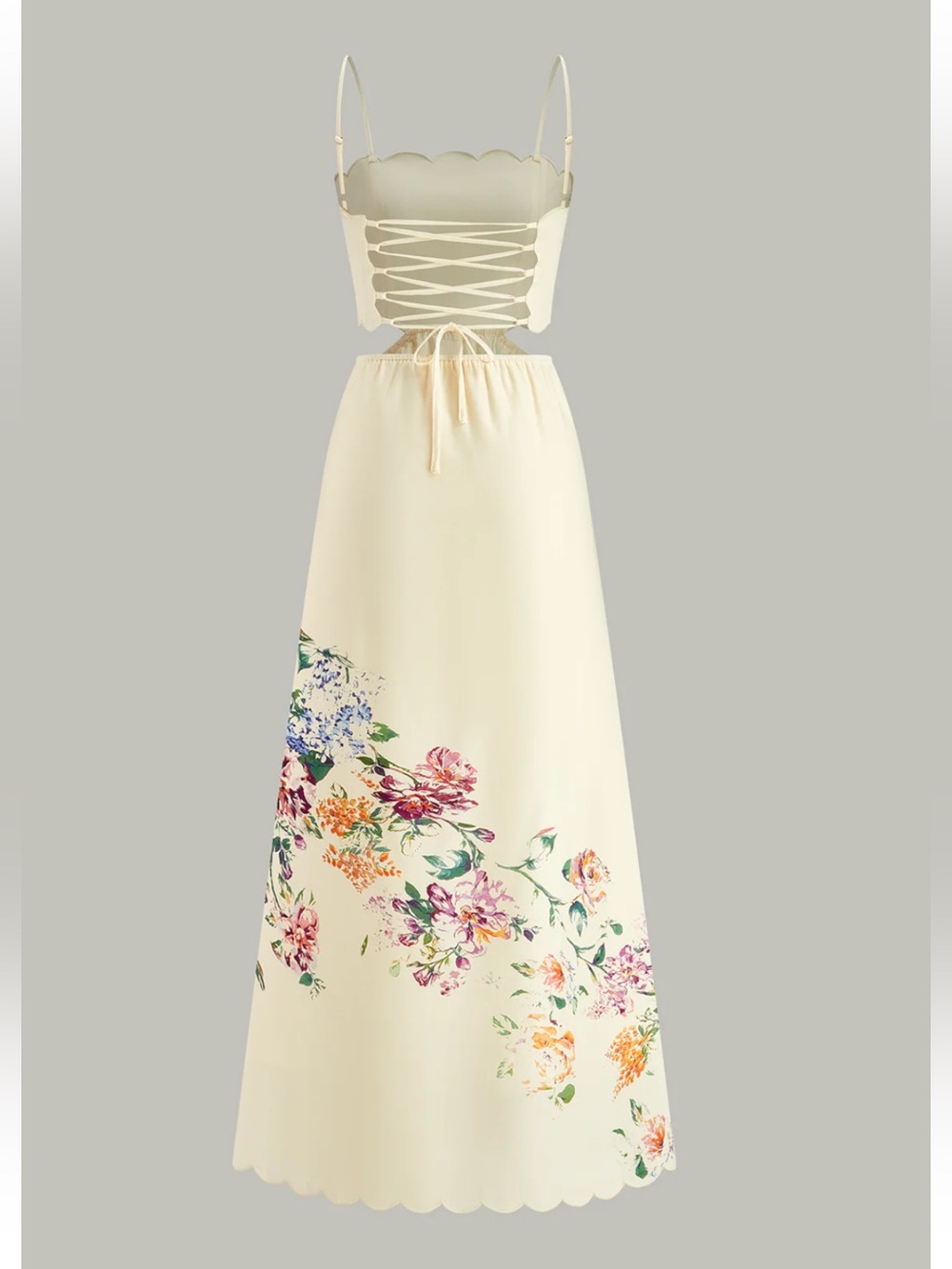 Commense Cream Floral Scalloped Maxi Dress - Picture 7 of 8